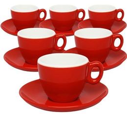 6 tasses et sous-tasses en porcelaine Inker rouges de 7cl pour espresso