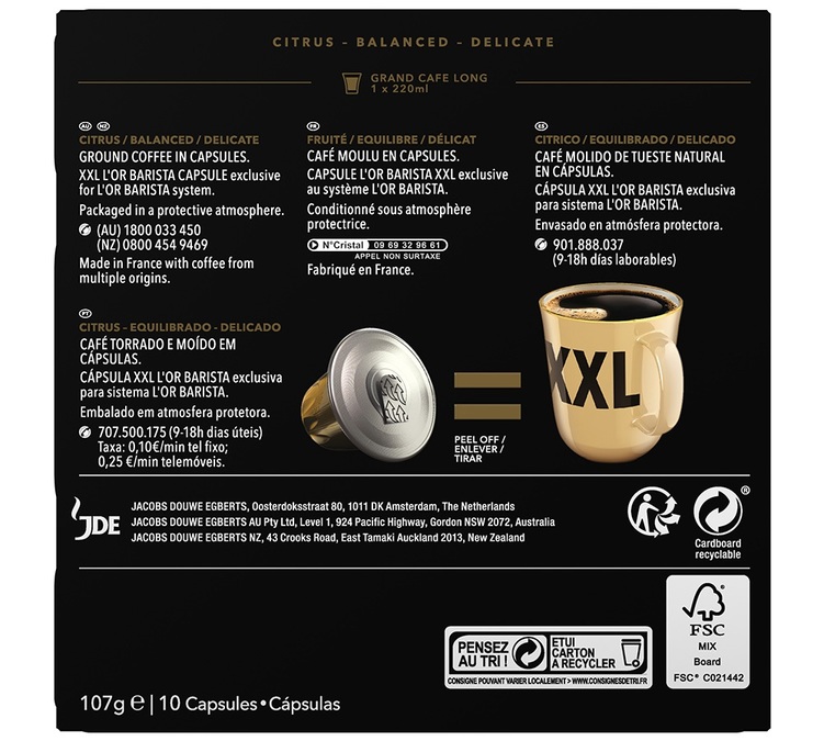 10 capsules XXL Grand Cafe Filtre L'Or pour L'Or Barista