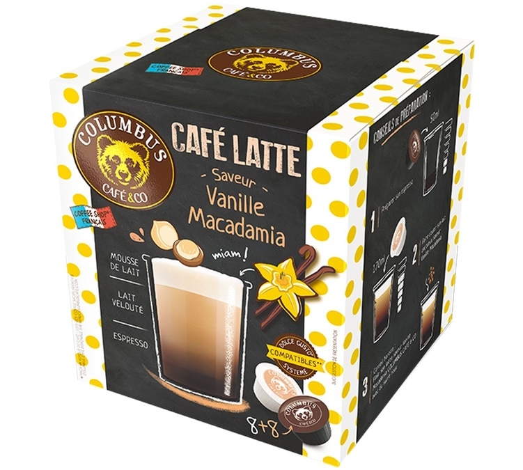 16 capsules pour Dolce Gusto Latte Vanille Macadamia Columbus