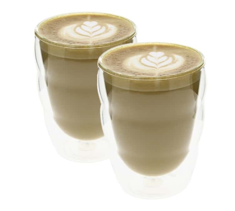 Lot de 2 verres double paroi Delonghi pour latte macchiato.