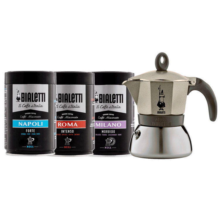 Bialetti Gold Top Moka Express - 6 cups + 3 packs of ground coffee