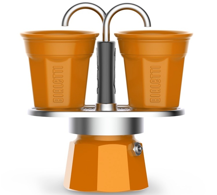 Cafetière italienne Bialetti Mini express orange +tasses