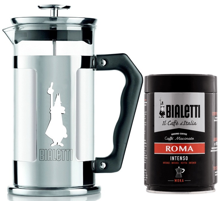 Cafetière à piston Preziosa 3 tasses Bialetti + café Roma