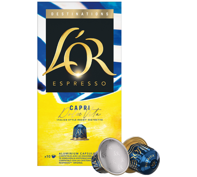 Capsules caf&eacute; L&rsquo;OR Capri en aluminium pour machine Nespresso Original &ndash; espresso cors&eacute;