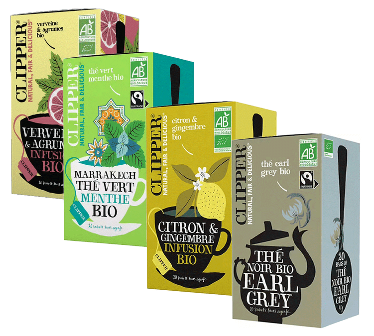 80 sachets bio assortiment thé vert, thé noir et infusion - CLIPPER