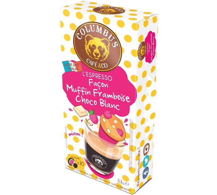 Capsules Saveur Muffin choco blanc framboise Columbus Café & Co x10