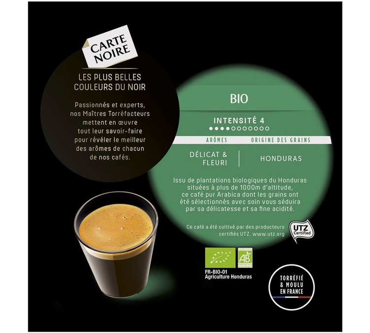 36 Dosettes Souples Compatibles Senseo Espresso Bio Carte Noire