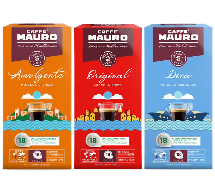 boites de dosettes ese caffe mauro avvolgente original et deca alignees