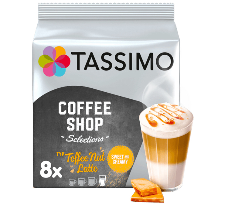 dosettes tassimo coffee shop toffee nut latte x 8