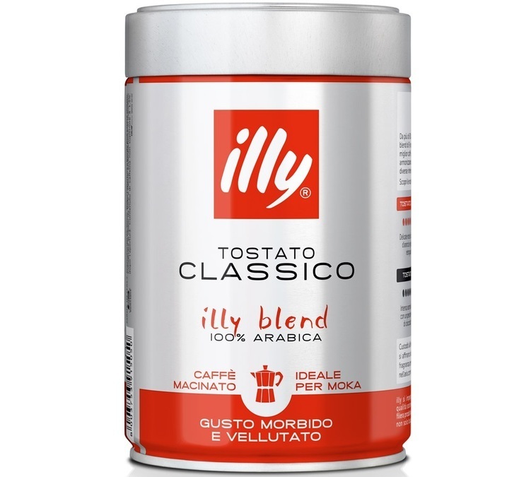 Illy Tostato Classico ground coffee (moka pot) 250g tin