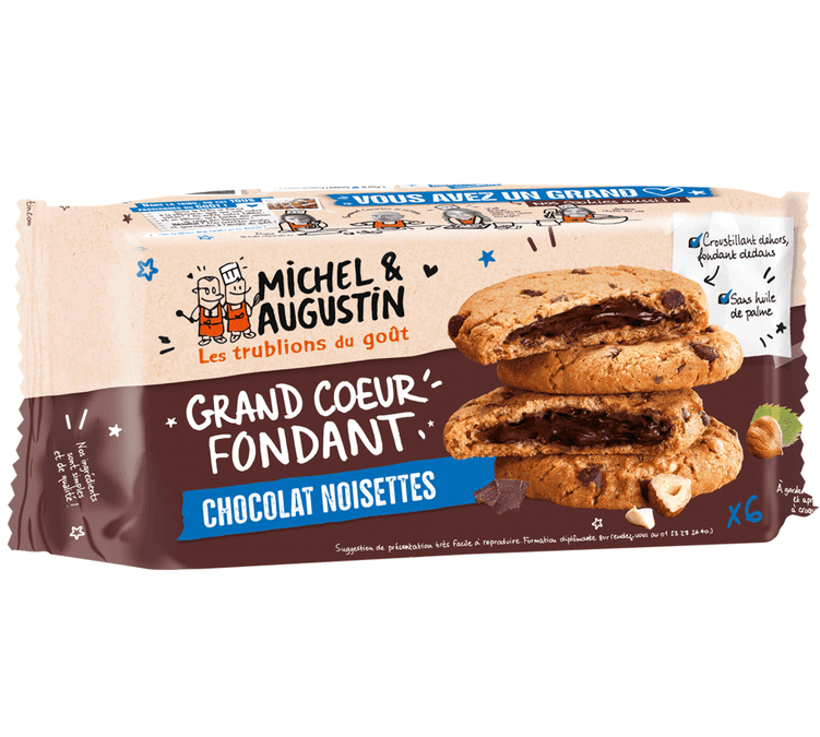 MICHEL ET AUGUSTIN - Cookies cœur fondant Chocolat au lait et noisettes x6