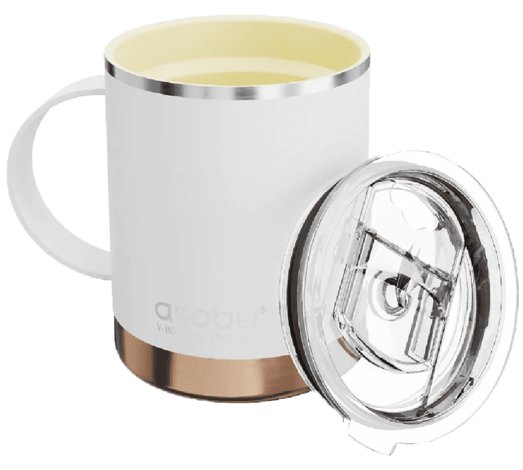 Mug isotherme Inox blanc - Hauteur 15.6 cm - Ø 8.4 cm - Couvercle  transparent