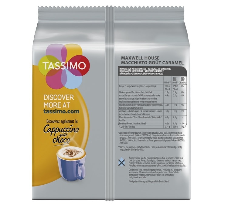 TASSIMO Maxwell House Cappuccino gout choco 8 dosettes 