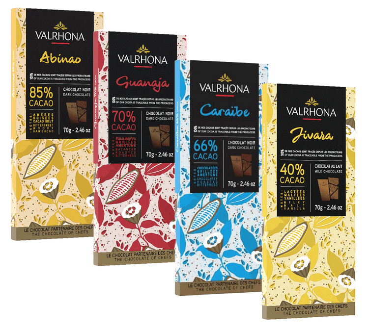 VALRHONA - Lot de 4 tablettes de Chocolat noir et lait