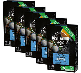 Destination Decaffeinated organic coffee - 50 biodegradable & compostable capsules for Nespresso
