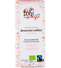 Tablette Chocolat Noir 74% Cacao Amandes Salées Bio - 70 g - TOHI