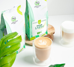 tasting two creamy milk-based drinks made with nova earth coffee