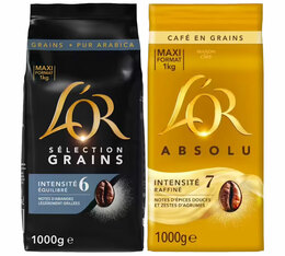 2 X 1 kg - Café en grain – Pack Arabica (Absolu & Sélection Arabica) – L’OR