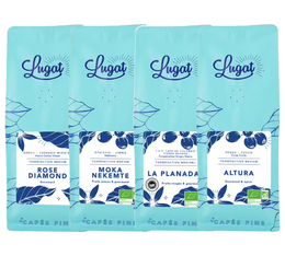4 x 250 g – Café en grain – Pack découverte 4 origines Éthiopie Brésil Colombie Pérou – LUGAT