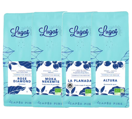 4 x 250 g – Café en grain – Pack découverte 4 origines Éthiopie Brésil Colombie Pérou – LUGAT