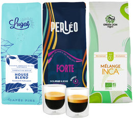 Pack découverte 3 x 250 g Café moulu avec lot de 2 verres – MAXICOFFEE