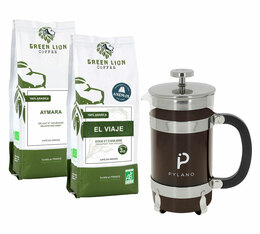 Pack écologie - Cafés en grain GREEN LION COFFEE + Cafetière à piston PYLANO