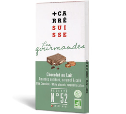 Tablette Chocolat au lait aux amandes entières Caramel et café Bio Equitable 100g - Carré Suisse