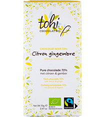 Tablette Chocolat Noir 74% Cacao Citron Gingembre Bio - 70 g - TOHI