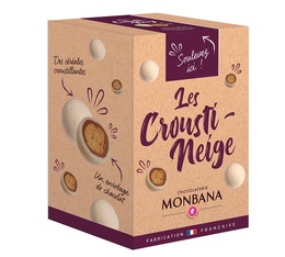 Boîte distributrice de Crousti-Neige, billettes au chocolat blanc et lait 135g