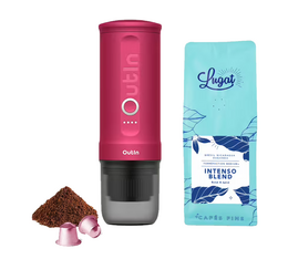 OutIn Nano Portable Espresso Machine Fuschia Pink + Intenso Blend Ground Coffee