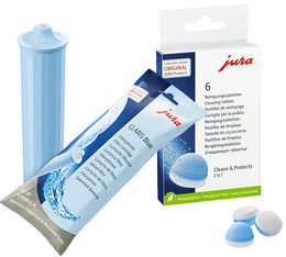 Kit Entretien pour machines automatiques Jura (cartouche filtrante et pastilles détergentes) - Claris Blue