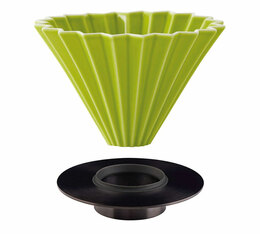 Dripper ORIGAMI vert en porcelaine de Mino avec support Loveramics en inox