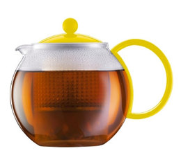 1L Assam tea press with yellow acrylic infuser, handle and lid. -  Bodum