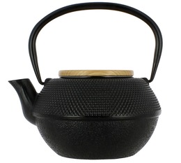 OGO Living 1.2L Black cast iron teapot with infuser & wooden lid + Free tea