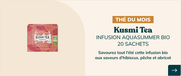 Savourez l'infusion bio hibiscus, p&ecirc;che, abricot de Kusmi Tea en sachet !