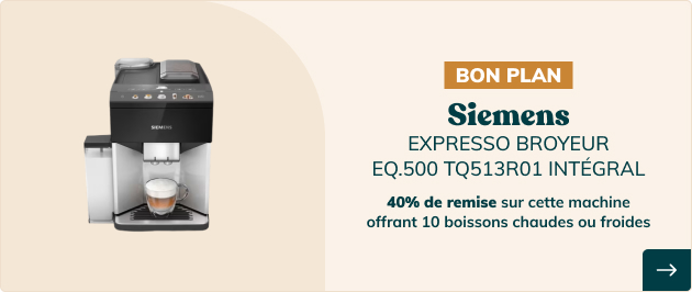 40% de remise sur cet Expresso Broyeur SIEMENS EQ.500 TQ513R01 Int&eacute;gral