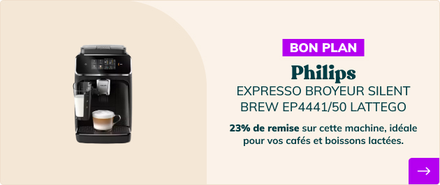 La EP4441/50 avec 23% de remise, la machine parfaite pour vos caf&eacute;s et boissons lact&eacu