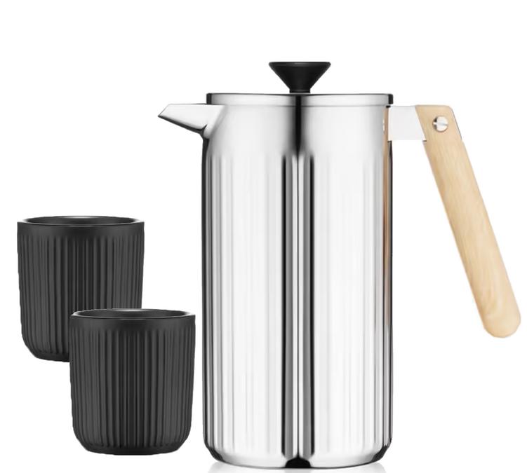 tasse en porcelaine et cafetiere inox douro bodum