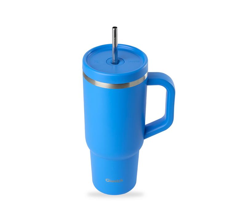 mug de voyage avec paille qwetch 900 ml bleu azur