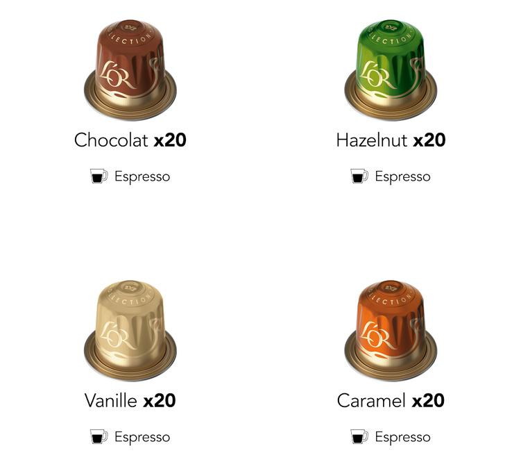 box of 80 flavoured Nespresso compatible capsules