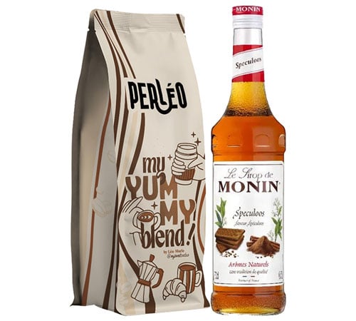 Pack caf&eacute; en grain My Yummy Blend Perl&eacute;o et sirop Sp&eacute;culoos MONIN 70 cl