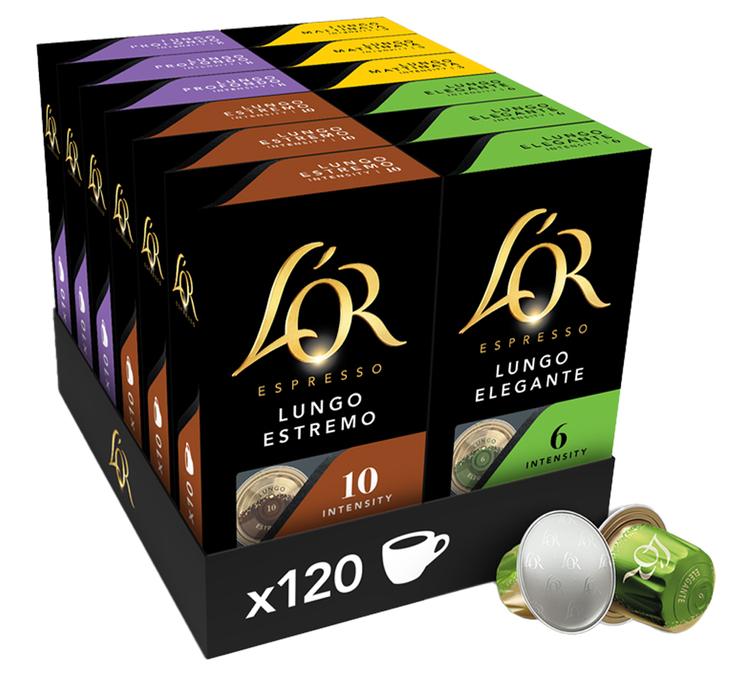pack of 120 Nespresso compatible Lungo capsules assortment