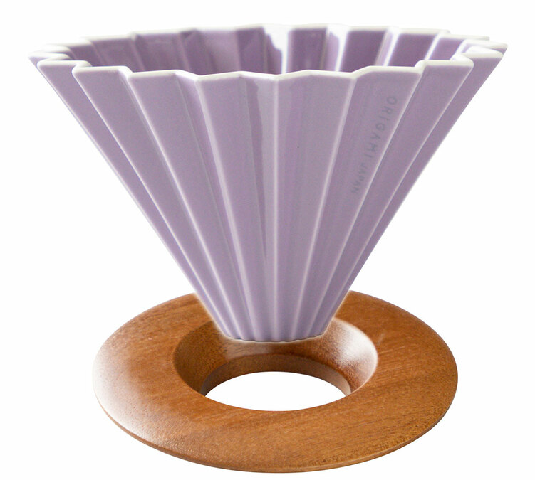 Origami Dripper Purple M Acacia Wood Stand