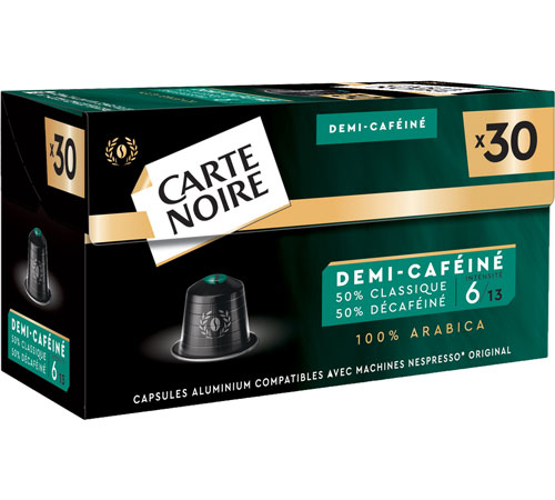 capsules compatibles nespresso demi cafeine carte noire 30