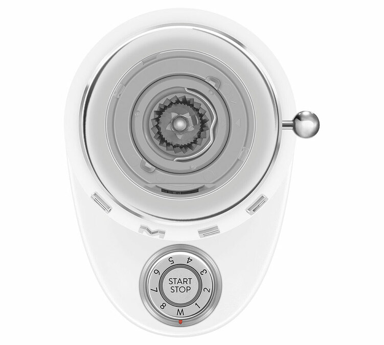 Moulin &agrave; caf&eacute; &eacute;lectrique smeg cgf03 blanc brillant en plastique