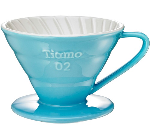 Dripper TIAMO V02 en c&eacute;ramique bleu 4 tasses
