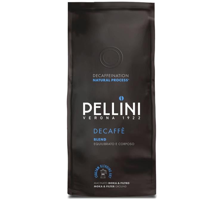 pack Pellini decaffeinated ground coffee 185g for filter or moka