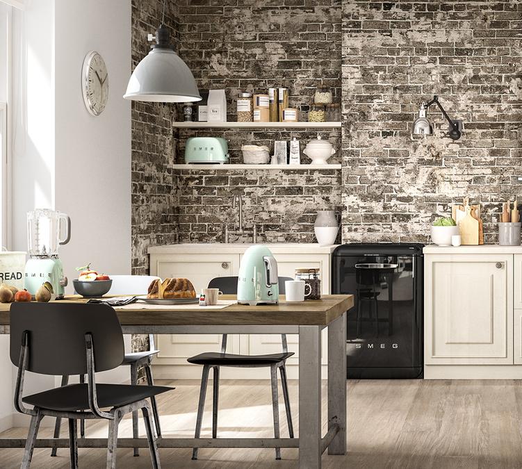 Cuisine equipee smeg vert d eau
