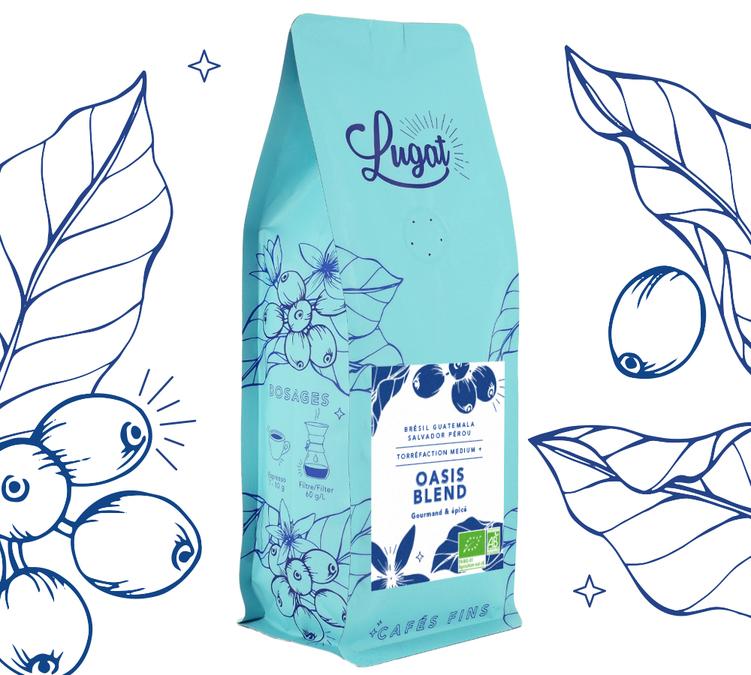 cafe en grain bio lugat oasis blend 250g notes cacao noisette