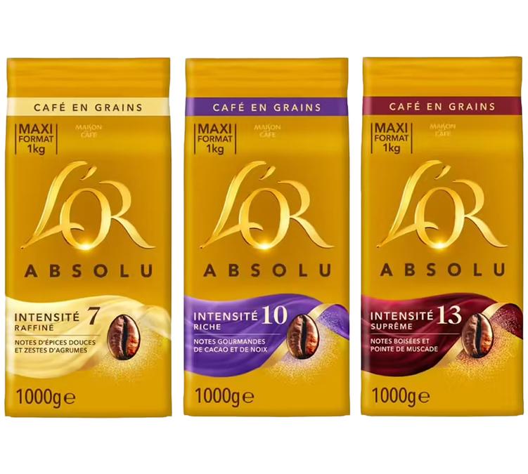 L'OR coffee beans pack 3 kg with varied intensities